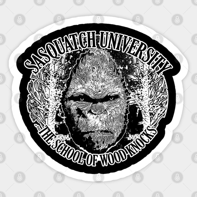 Sasquatch University The School of Wood Knocks Funny Bigfoot Believe Hide and Seek Sticker by National Cryptid Society